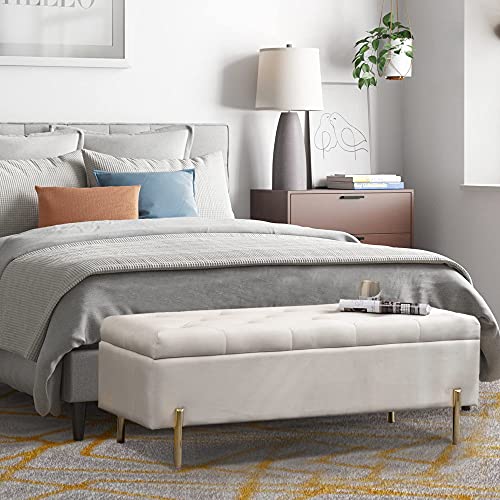 Apeaka Storage Bench Velvet Upholstered Tufted Settee Bench for Bedroom Living Room Entryway Rectangular Ottoman Bench Ivory