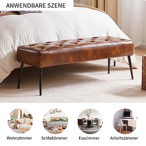 Duhome Button-Tufted Ottoman Bench, Upholstered Bedroom Benches Leather Footrest Stool Accent Bench for Entryway Dining Room Living Room Bedroom End of Bed, Yellowish Brown