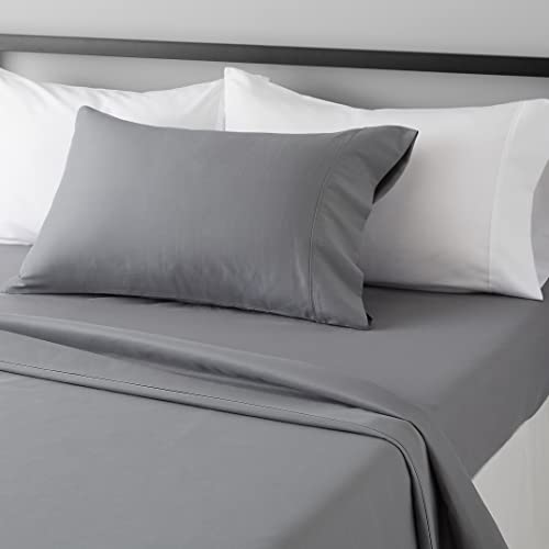 Amazon Basics Lightweight Super Soft Easy Care Microfiber 3 Piece Bed Sheet Set With 14-Inch Deep Pockets, Twin, Dark Gray, Solid