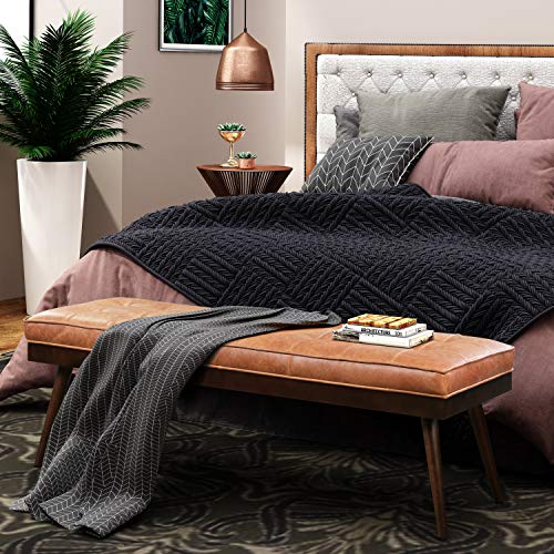 POLY & BARK Luca Leather Bench, Cognac Tan