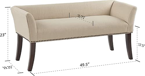 Madison Park Welburn Upholstered Tufted Entryway Accent Bench with Back, Nailhead Trim, and Padded Seat Mid-Century Modern Fabric Ottoman for Bedroom Furniture, 49.5" W x 19.25" D x 23" H, Tan