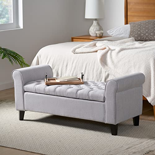 Christopher Knight Home Keiko Fabric Armed Storage Bench, Light Grey