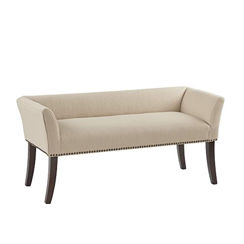 Madison Park Welburn Upholstered Tufted Entryway Accent Bench with Back, Nailhead Trim, and Padded Seat Mid-Century Modern Fabric Ottoman for Bedroom Furniture, 49.5" W x 19.25" D x 23" H, Tan