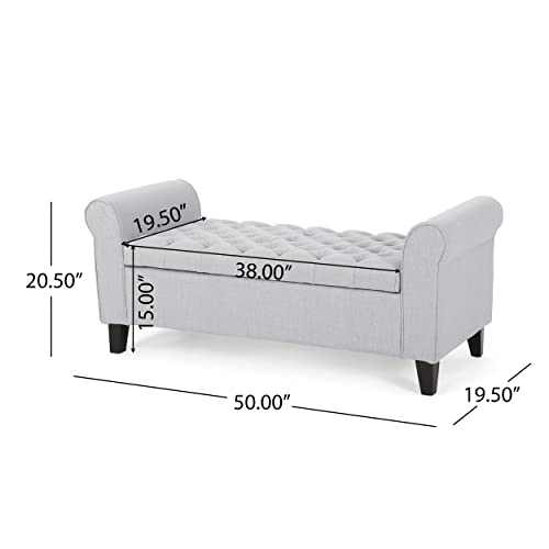 Christopher Knight Home Keiko Fabric Armed Storage Bench, Light Grey
