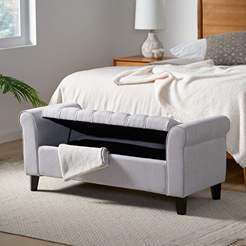 Christopher Knight Home Keiko Fabric Armed Storage Bench, Light Grey