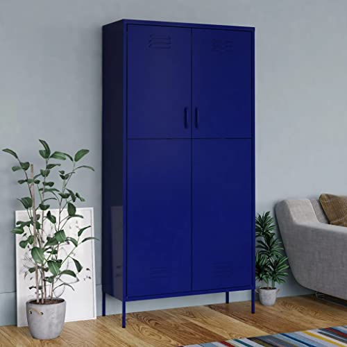 ZQQLVOO Storage Cabinet,with Doors,Wardrobe Armoire Closet with Hanging Rod for Bedroom, Laundry Room,Wardrobe Navy Blue 35.4"x19.7"x70.9" Steel