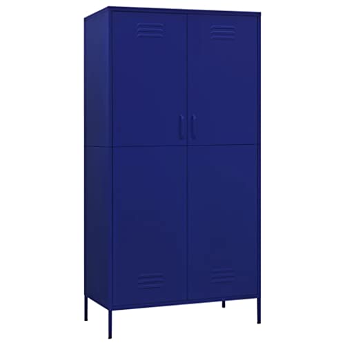 ZQQLVOO Storage Cabinet,with Doors,Wardrobe Armoire Closet with Hanging Rod for Bedroom, Laundry Room,Wardrobe Navy Blue 35.4"x19.7"x70.9" Steel