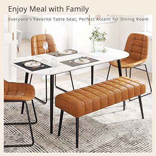 LUE BONA 44.5” End of Bed Bench, Faux Leather Tufted Upholstered Bedroom Bench, Modern Ottoman Bench with Metal Legs for Living Room, Entryway, Dining Room, 300LB, Whiskey Brown