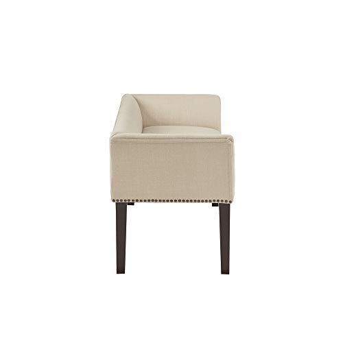 Madison Park Welburn Upholstered Tufted Entryway Accent Bench with Back, Nailhead Trim, and Padded Seat Mid-Century Modern Fabric Ottoman for Bedroom Furniture, 49.5" W x 19.25" D x 23" H, Tan