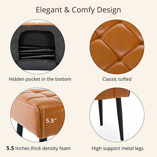 LUE BONA 44.5” End of Bed Bench, Faux Leather Tufted Upholstered Bedroom Bench, Modern Ottoman Bench with Metal Legs for Living Room, Entryway, Dining Room, 300LB, Whiskey Brown