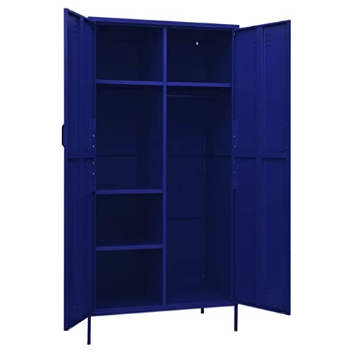 ZQQLVOO Storage Cabinet,with Doors,Wardrobe Armoire Closet with Hanging Rod for Bedroom, Laundry Room,Wardrobe Navy Blue 35.4"x19.7"x70.9" Steel
