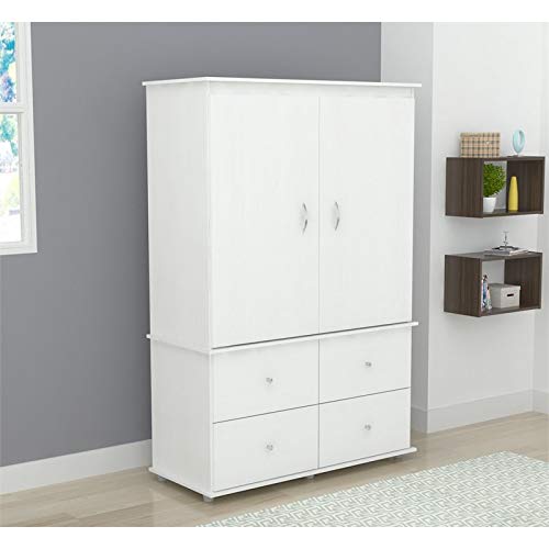 Inval Laminate AV Video Combo Bedroom Cabinet, Washed Oak Armoire, White