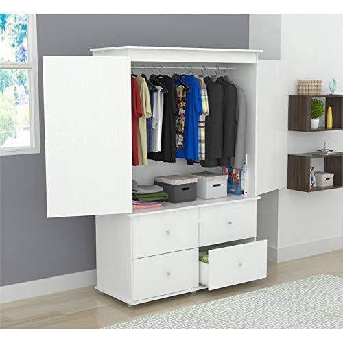 Inval Laminate AV Video Combo Bedroom Cabinet, Washed Oak Armoire, White