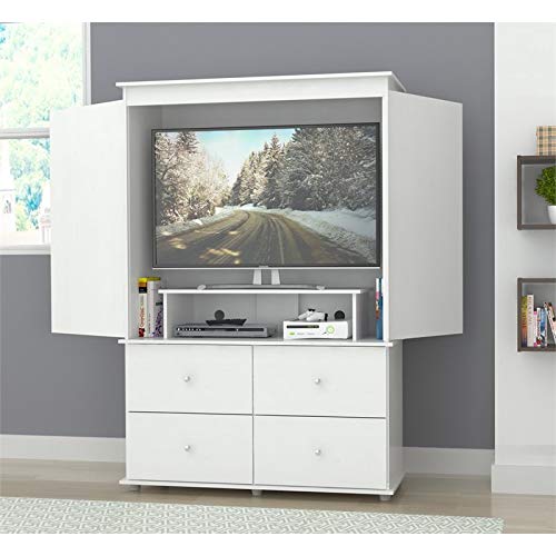 Inval Laminate AV Video Combo Bedroom Cabinet, Washed Oak Armoire, White