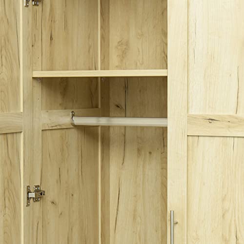 Bituman Bedroom Armoires Wardrobe Closet with Hanging Rod & Drawers and Doors, Wood Closet Organizer with Shelves, Metal Handles,for Bedroom, Oak (39.37”L x 19.49”W x 70.87”H)