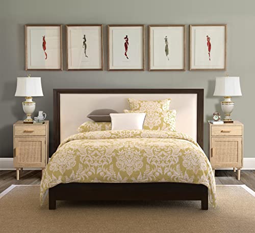 Finnhomy Tall Nightstands Set of 2, End Table, Side Table with Drawer and Shelf, Hand Made Rattan Decorated Doors, Wood Accent Table with Storage for Bedroom, Natural, 2 Pack