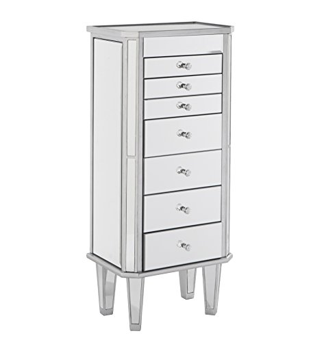 SEI Furniture Mirrored Jewelry Armoire Southern Enterprises Margaux MirroredArmoire, Silver, (AMZ2157SJ)
