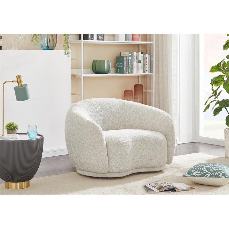 Meridian Furniture Hyde Collection Modern | Contemporary Boucle Fabric Upholstered Accent Chair with Rounded Back, 42" W x 38" D x 27.5" H, Cream