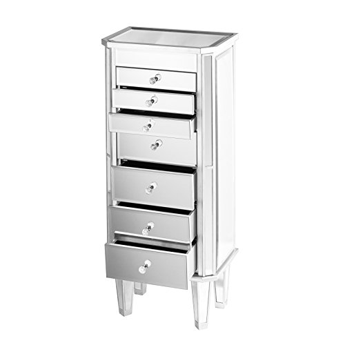 SEI Furniture Mirrored Jewelry Armoire Southern Enterprises Margaux MirroredArmoire, Silver, (AMZ2157SJ)