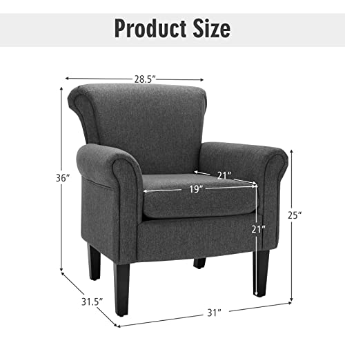 Giantex Set of 2 Modern Fabric Accent Chair, Comfy Living Room Chair w/Adjustable Foot Pads, Overstuffed Backrest, Single Sofa Leisure Chair w/Soft Cushion, Bedroom Chair for Reading, Nursery, Gray