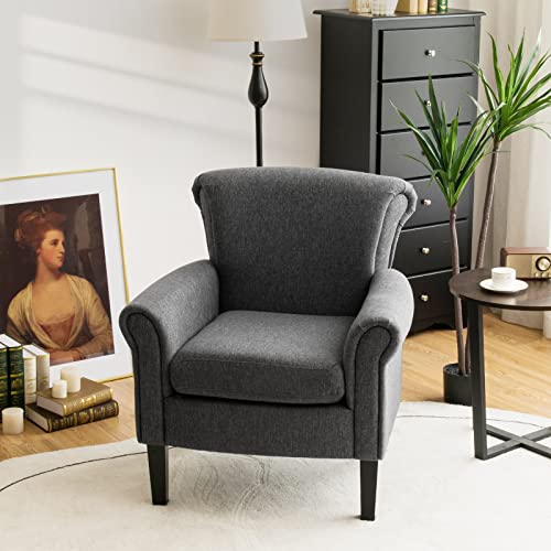 Giantex Set of 2 Modern Fabric Accent Chair, Comfy Living Room Chair w/Adjustable Foot Pads, Overstuffed Backrest, Single Sofa Leisure Chair w/Soft Cushion, Bedroom Chair for Reading, Nursery, Gray