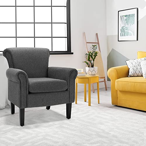 Giantex Set of 2 Modern Fabric Accent Chair, Comfy Living Room Chair w/Adjustable Foot Pads, Overstuffed Backrest, Single Sofa Leisure Chair w/Soft Cushion, Bedroom Chair for Reading, Nursery, Gray
