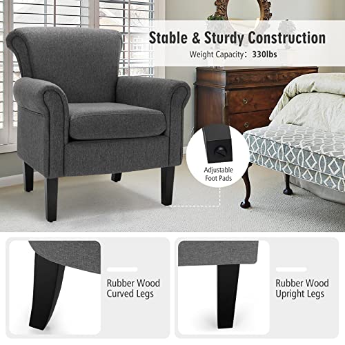 Giantex Set of 2 Modern Fabric Accent Chair, Comfy Living Room Chair w/Adjustable Foot Pads, Overstuffed Backrest, Single Sofa Leisure Chair w/Soft Cushion, Bedroom Chair for Reading, Nursery, Gray