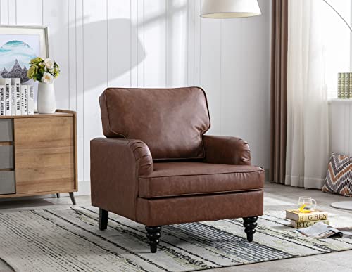 Kmax Accent Chairs PU Leather Modern Arm Sofa Chair Comfy Single Club Chair with Thick Cushion for Living Room Bedroom Set of 2, Brown