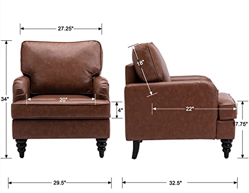 Kmax Accent Chairs PU Leather Modern Arm Sofa Chair Comfy Single Club Chair with Thick Cushion for Living Room Bedroom Set of 2, Brown