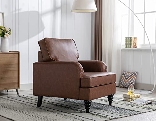 Kmax Accent Chairs PU Leather Modern Arm Sofa Chair Comfy Single Club Chair with Thick Cushion for Living Room Bedroom Set of 2, Brown
