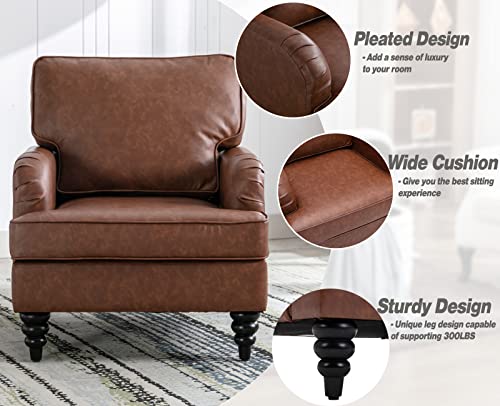 Kmax Accent Chairs PU Leather Modern Arm Sofa Chair Comfy Single Club Chair with Thick Cushion for Living Room Bedroom Set of 2, Brown
