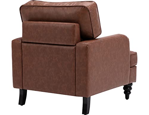 Kmax Accent Chairs PU Leather Modern Arm Sofa Chair Comfy Single Club Chair with Thick Cushion for Living Room Bedroom Set of 2, Brown