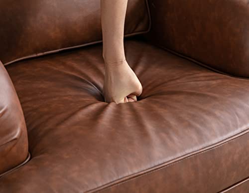 Kmax Accent Chairs PU Leather Modern Arm Sofa Chair Comfy Single Club Chair with Thick Cushion for Living Room Bedroom Set of 2, Brown