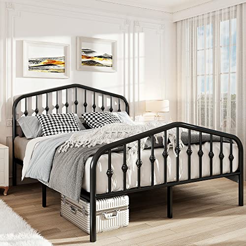 Allewie Full Size Metal Platform Bed Frame with Chic Headboard and Footboard, Modern Design with Large Storage Space, No Box Spring Needed, Easy Assembly, Black