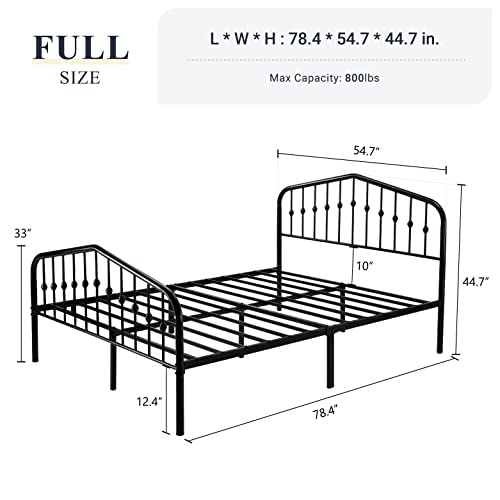Allewie Full Size Metal Platform Bed Frame with Chic Headboard and Footboard, Modern Design with Large Storage Space, No Box Spring Needed, Easy Assembly, Black
