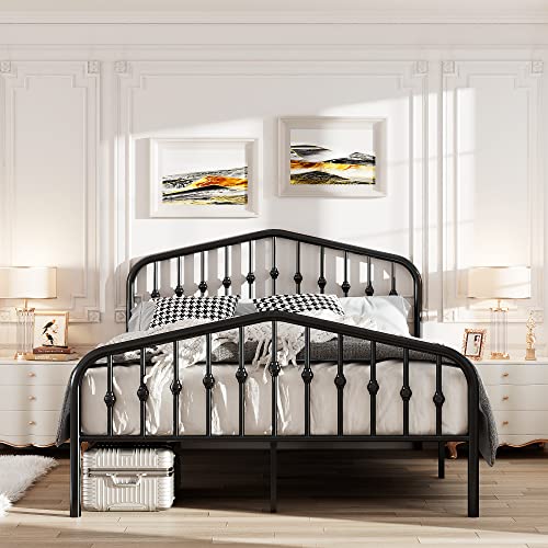 Allewie Full Size Metal Platform Bed Frame with Chic Headboard and Footboard, Modern Design with Large Storage Space, No Box Spring Needed, Easy Assembly, Black