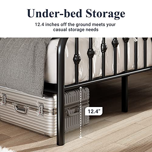 Allewie Full Size Metal Platform Bed Frame with Chic Headboard and Footboard, Modern Design with Large Storage Space, No Box Spring Needed, Easy Assembly, Black
