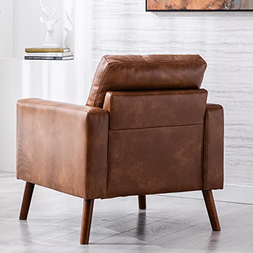 HNY Set of 2 Mid Century Modern Armchair, Button Tufted Faux Leather Accent Chair with Arm, Upholstered Club Chair for Living Room, Bedroom, Rubber Wood Legs, Caramel, 29.1D x 32.3W x 33.1H Inch