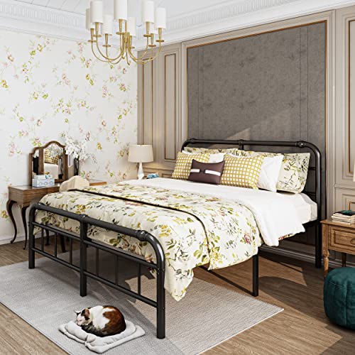 Uliesc 14 Inch King Size Bed Frame with Headboard and Footboard, No Box Spring Needed Heavy Duty Metal Platform, Premium Steel Slat Mattress Foundation with Storage, Noise Free Iron-Art Bed Frame