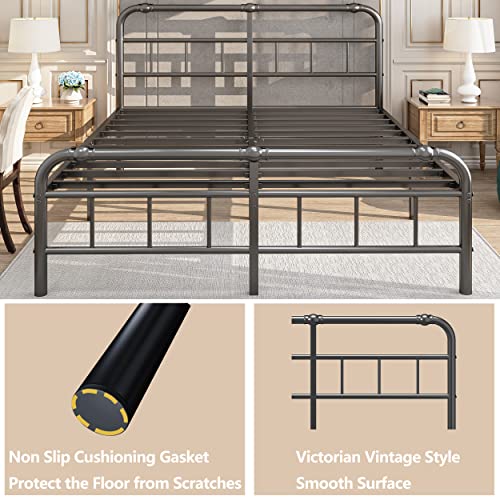 Uliesc 14 Inch King Size Bed Frame with Headboard and Footboard, No Box Spring Needed Heavy Duty Metal Platform, Premium Steel Slat Mattress Foundation with Storage, Noise Free Iron-Art Bed Frame