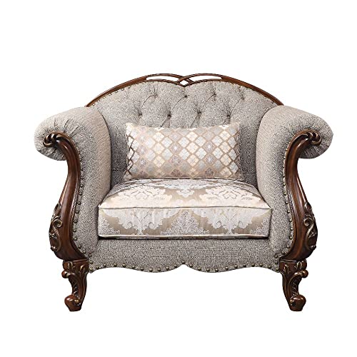 Acme Furniture Miyeon Chair with 1 Pillow, Fabric and Cherry