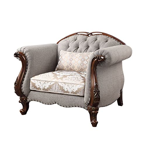 Acme Furniture Miyeon Chair with 1 Pillow, Fabric and Cherry