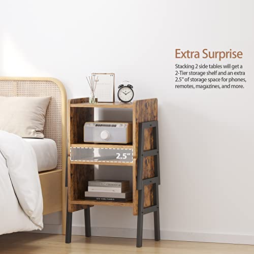 TUTOTAK Nightstnd, Set of 2, Stackable End Tables, Side Table, Bedside Tables with Open Storage Shelf, Bedroom, Living Room, Rustic Brown TB01BB039