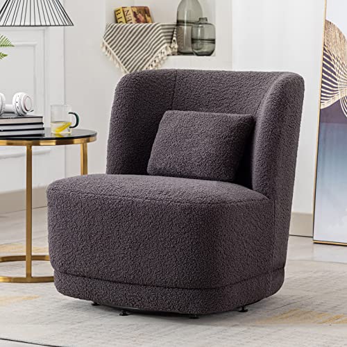 BFZ Swivel Chair, Round Accent Chair 360° Swivel Barrel Chairs, Comfy Sherpa Club Chairs with Pillow for Living Room, Bedroom, Nursery, Office, Hotel
