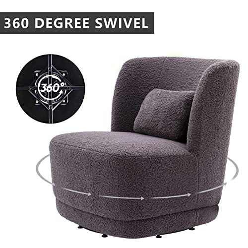 BFZ Swivel Chair, Round Accent Chair 360° Swivel Barrel Chairs, Comfy Sherpa Club Chairs with Pillow for Living Room, Bedroom, Nursery, Office, Hotel