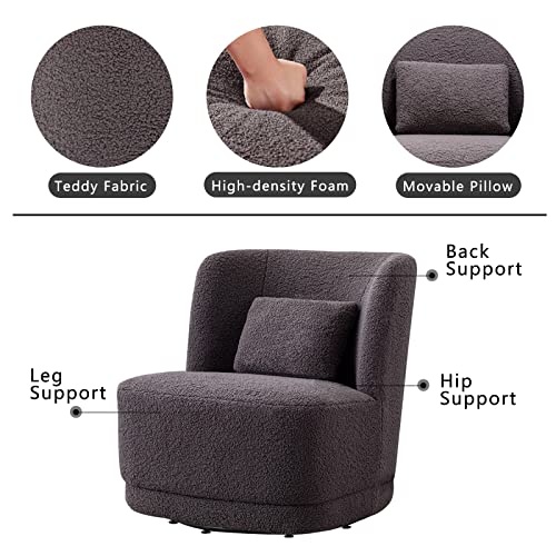 BFZ Swivel Chair, Round Accent Chair 360° Swivel Barrel Chairs, Comfy Sherpa Club Chairs with Pillow for Living Room, Bedroom, Nursery, Office, Hotel