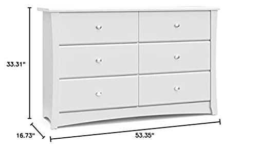Storkcraft Crescent 6 Drawer Double Dresser (White) – GREENGUARD Gold Certified, Kids Dresser Drawer Organizer For Nursery, Chest of Drawers