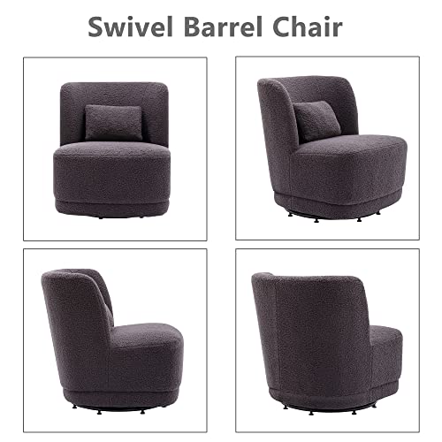 BFZ Swivel Chair, Round Accent Chair 360° Swivel Barrel Chairs, Comfy Sherpa Club Chairs with Pillow for Living Room, Bedroom, Nursery, Office, Hotel