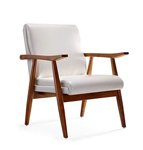 Manhattan Comfort Archduke Mid Century Modern Faux Leather Upholstered Living Room Accent Chair, Set of 2, White