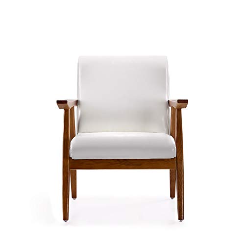 Manhattan Comfort Archduke Mid Century Modern Faux Leather Upholstered Living Room Accent Chair, Set of 2, White